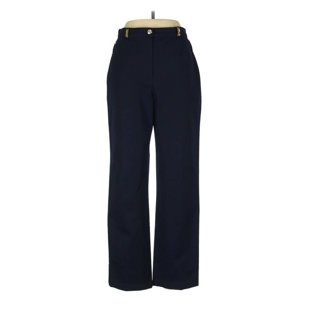 St. John Dark Navy black Straight Leg Khaki high waisted dress Pants size 4